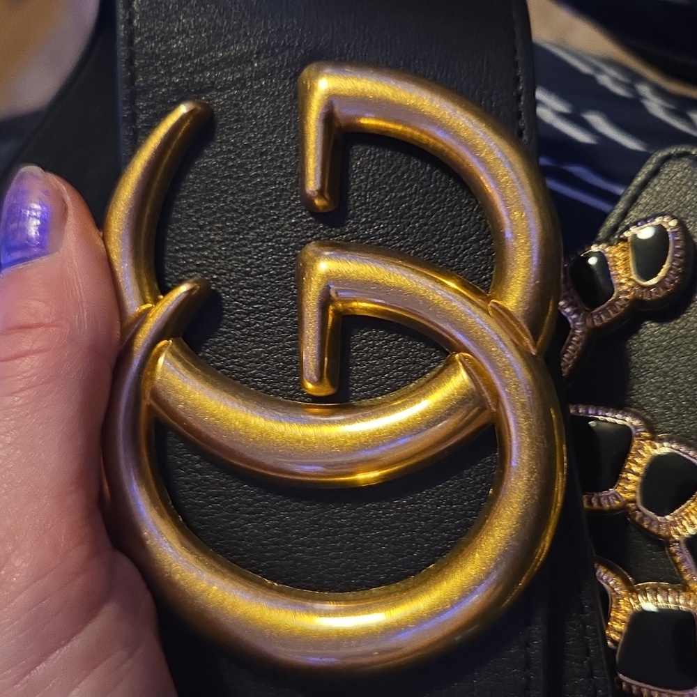 Gucci Black Belt with Gold GG Emblem